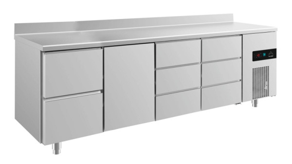 A&S Polarny koeltafel -2 tot +8°C met deur links midden, twee laden links en 2x drie laden, 2330 x 700 x 850 mm, met opstaande rand, KT4ZTDDA