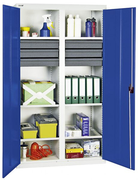 stumpf gereedschaps- en materiaalkast serie 3000, 7035/5010, 6 laden 100 mm, tussenwand, 6 etagevloeren, 3004274