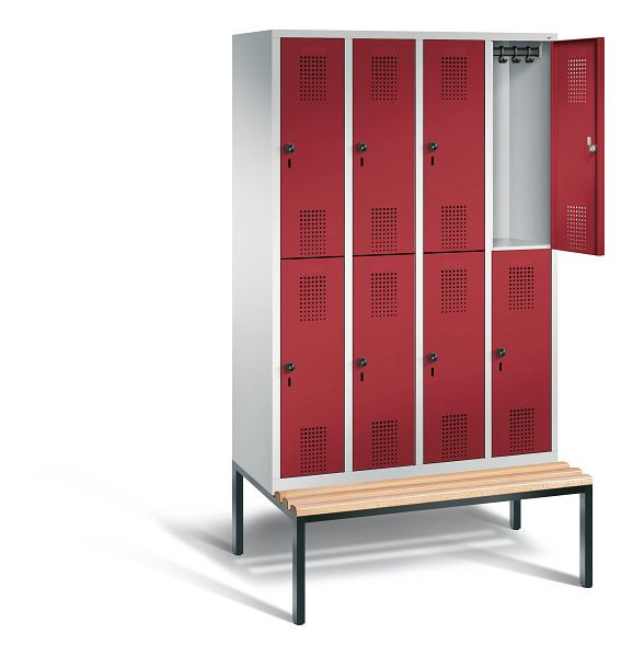 C+P locker dubbeldekker Evolo, H2090xW1190xD815mm, kleur: lichtgrijs/robijnrood, 48350-40 S10055