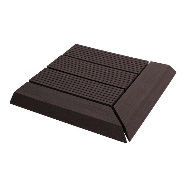 Mendler WPC hoekvloertegel Rhone + eind, houtlook terras, 30x30cm Premium, hoek rechts, antraciet lineair, 77616