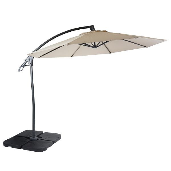 Mendler Deluxe HWC-D14 vrijdragende parasol, parasol, rond Ø 3m polyester aluminium/staal 14kg, cremewit met standaard, 38995+31831