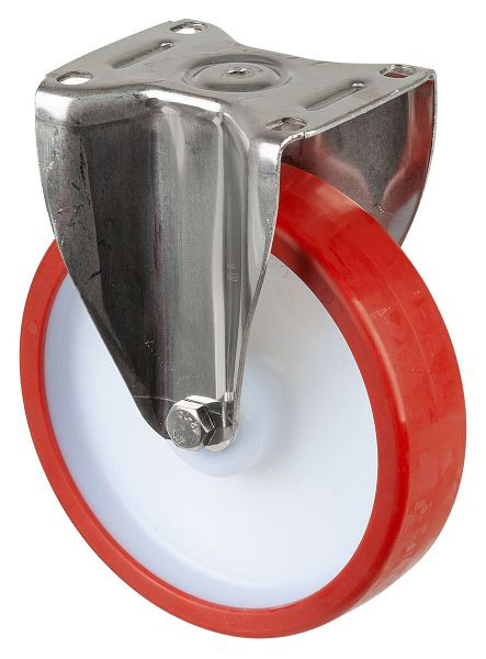 BS Rollen RVS zwaarlastwiel, bokwiel, breedte 50 mm, Ø200 mm, tot 450 kg, rood polyurethaan, kunststof behuizing, RVS rollager, HS110.B28.201