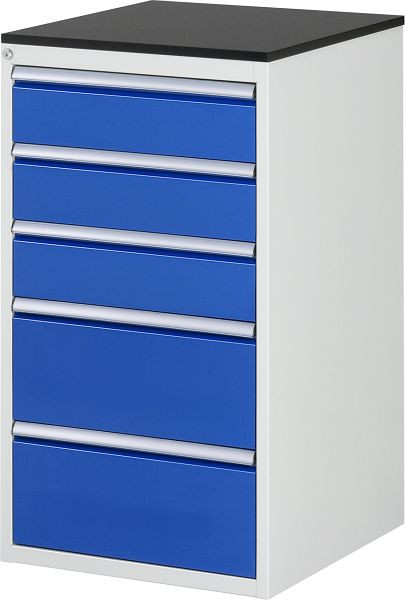 RAU ladekast serie 7000, B580 x D650 x H1030 mm, 5 x lade afmeting L 3xH150, 2xH240 mm, werkblad met melamineharscoating, 03-L7.4A-M.11