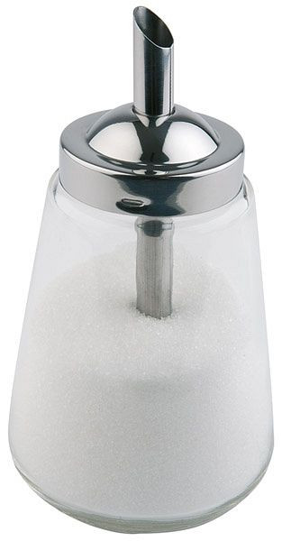 APS multifunctionele suikerschenker, Ø 8,5 cm, hoogte: 15 cm, 300 ml, glazen container, roestvrijstalen schroefdeksel, met doseerbuisje, 00766