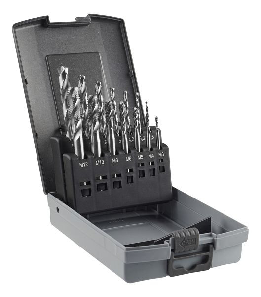 GSR machinetap assortiment 14-delig vorm C/RSP35° HSS metrische draad M3-M12 + spiraalboor, 08303018