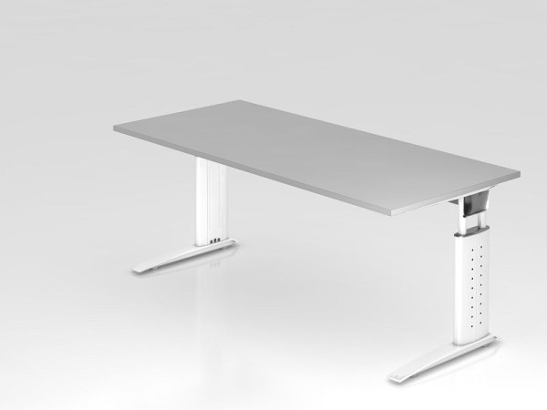 Hammerbacher bureau C-poot 180x80cm grijs/wit, werkhoogte 68-86 cm verstelbaar, VUS19/5/W