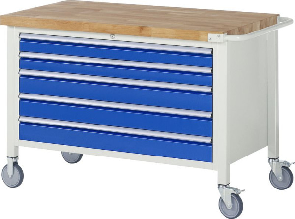 RAU verrijdbare werkbank 8000 - model 8371, B1250 x D700 x H880 mm, onderkast, 5x laden: 2xH90, 3xH120 mm, 05-8371A2-127B4S.11