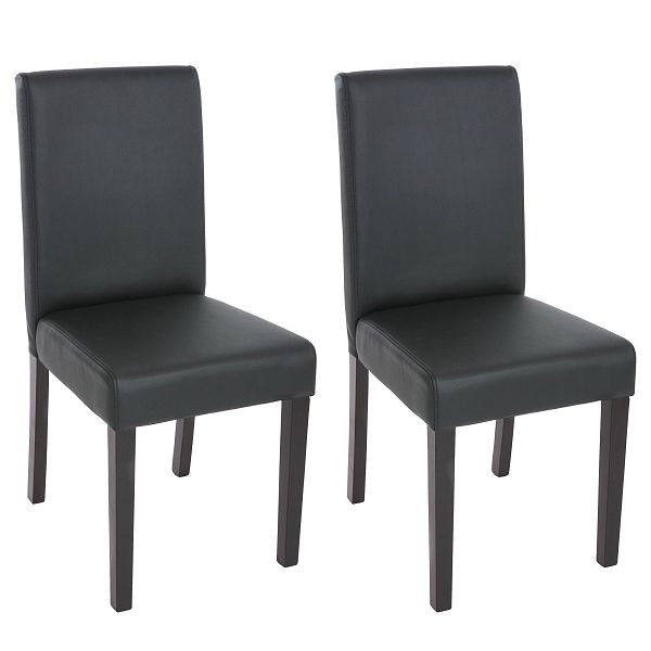 Mendler set van 2 eetkamerstoelen stoel keukenstoel Littau, kunstleer, mat zwart, donkere poten, 33691