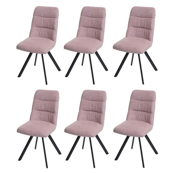 Mendler HWC-J69 set van 6 eetkamerstoelen, keukendraaistoel, automatische positie, fluweel, roze, 3x82599