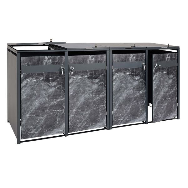 Mendler HWC-J82 4er rolcontainer bekleding, rolcontainer box, uitbreidbaar, metaal 100kg, antraciet, donker marmer look, 2x83394+2x83395