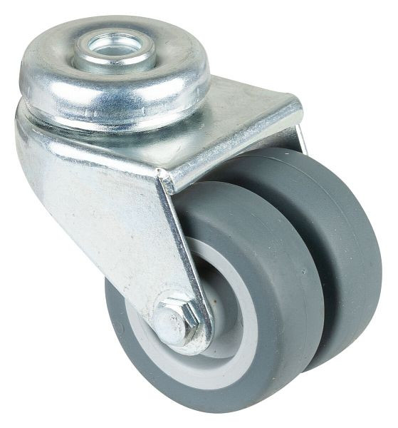 BS rollenapparaat dubbele rol, wielbreedte 2x18 mm, wiel-Ø 50 mm, draagvermogen 60 kg, grijs rubberen loopvlak, glijlager, VE 4 stuks, B101.A80.050