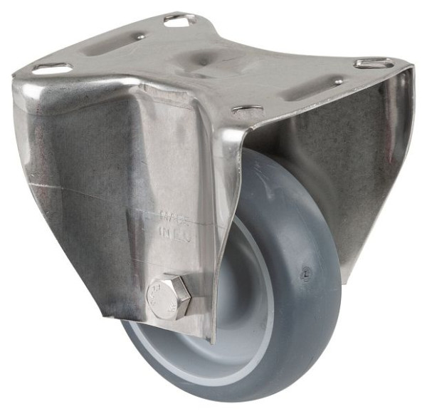 BS rollen RVS transportrol, vaste rol, breedte 30 mm, Ø80 mm, tot 60 kg, banden thermoplast grijs, kunststof, glijlager, plaat, H110.B43.080
