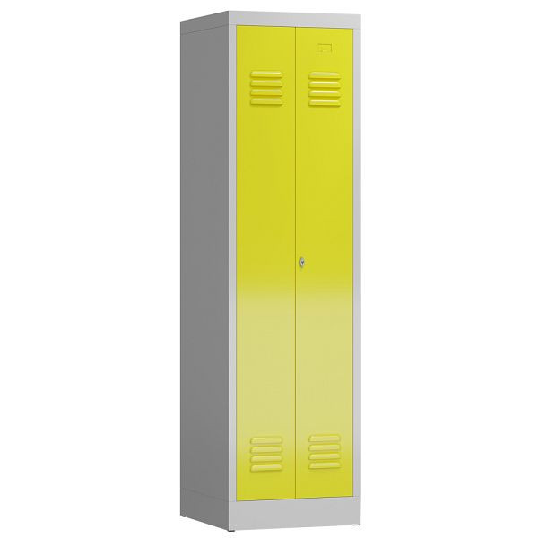 Lüllmann ClassiX kledingkast, 2 in het midden sluitende vakken, 1800 x 500 x 500 mm, lichtgrijs/zinkgeel, X-510406