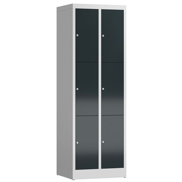 Lüllmann ClassiX lockerkast, 2 compartimenten met elk 3 compartimenten, 1800 x 590 x 500 mm, lichtgrijs/antracietgrijs, X-520328