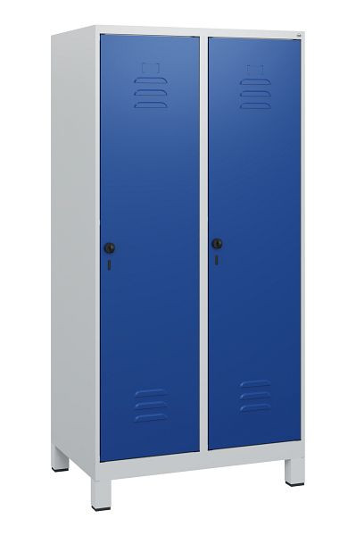 C+P Umkleidespind Classic PLUS, Füße, 2 Abteile, 1630x800x500mm, 7035/5010, Drehriegel, 0800105-22 S10003