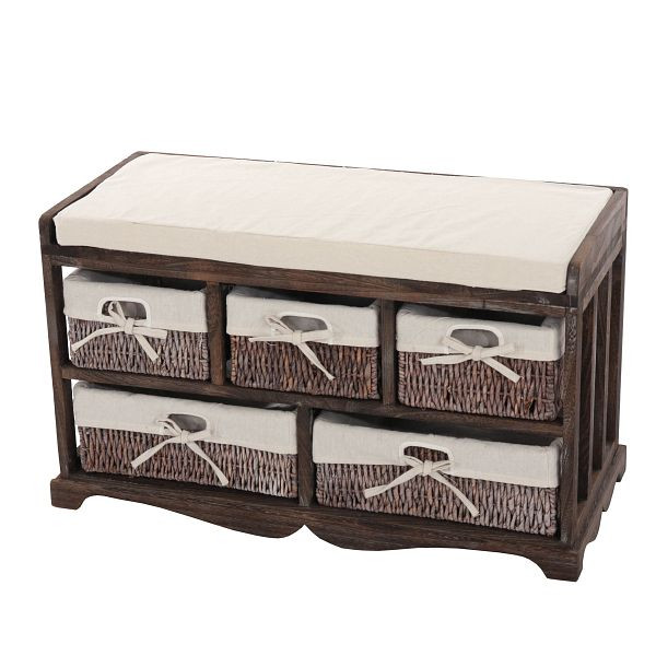 Mendler dressoir en bank met 5 lades, 45x77x36cm, shabby look, vintage, bruin, 30353