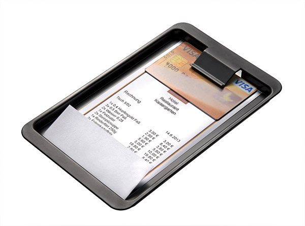 APS bankbiljetbakje, 20 x 12 cm, hoogte: 0,5 cm, ABS, zwart, met clip voor bankbiljet, 30108