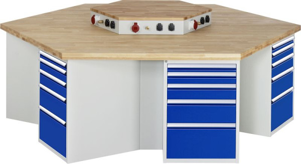 RAU groepswerkbank serie 4000, met energieopzetstuk, 6 onderbouwcontainers (6x laden), 2700x840x2340 mm, 03-499-135B4S-EA1.11