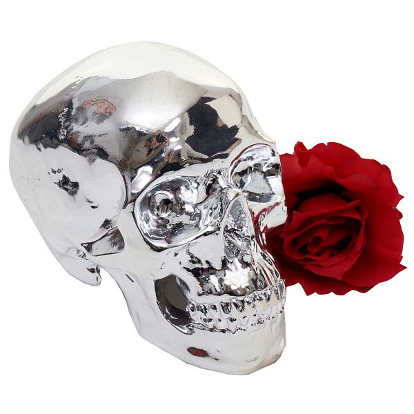 Mendler decoratie schedel HWC-T921, polyresin sculptuur schedel, binnen/buiten 18cm zilver hoogglans, 57117