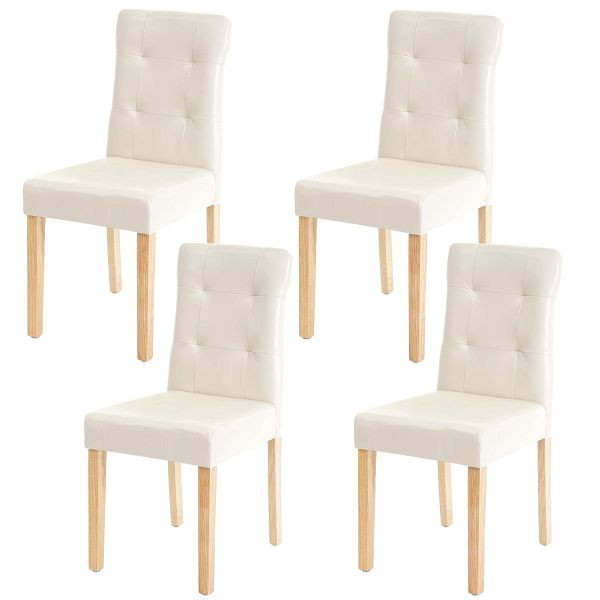Mendler set van 4 eetkamerstoelen HWC-E58, eetkamerstoelen, kunstleer creme, lichte poten, 67992