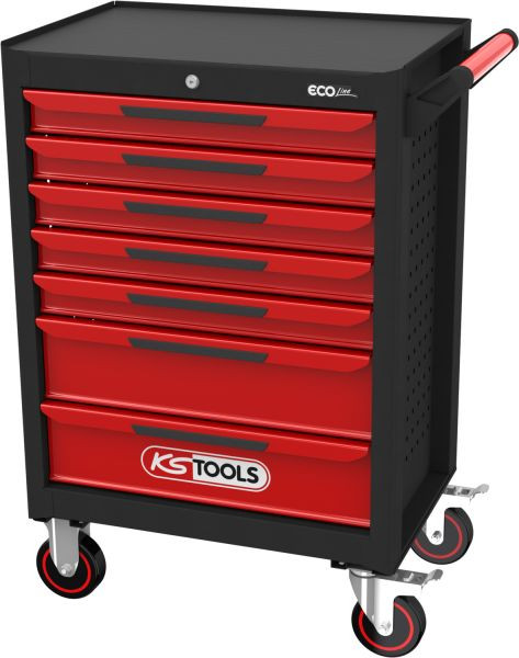 KS Tools ECOline ZWART/ROOD werkplaatswagen met 7 laden, 897.0007
