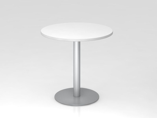 Hammerbacher vergadertafel 80cm rond wit/zilver, zilver frame, VSTF08/W/S
