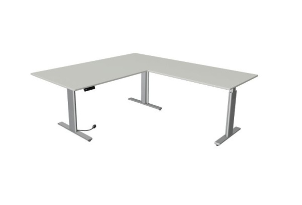 Kerkmann zit/sta tafel Move 3 zilver B 2000 x D 1000 mm met opzetelement 1200 x 800 mm, lichtgrijs, 10235611