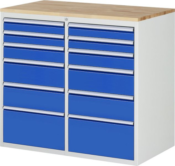 RAU ladekast 7000, B1145xD650xH1035mm, links: 2x90, H120, 2x180, H270mm, rechts: 2x90, H120, 2x180, H270mm, werkblad massief beuken, 03-LL7.7.7AB.11