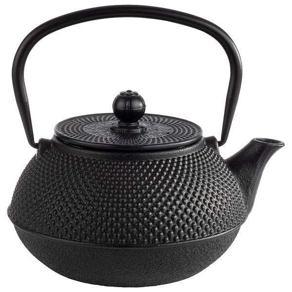 APS theepot -ASIA-, 17 x 14 x 17 cm, gietijzer, binnenkant geëmailleerd, 0,8 liter, zwart, met afneembaar deksel, inclusief theezeefje, gemaakt van roestvrij staal, 10995