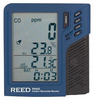 REED Kohlenmonoxid Melder, Messgerät mit Temperatur und Luftfeuchtigkeit Anzeige, R9450