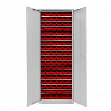 ADB dubbeldeurs kast met 108 opbergbakken, afmetingen BxLxH: 170x240x126 mm, kleur: rood, 40827