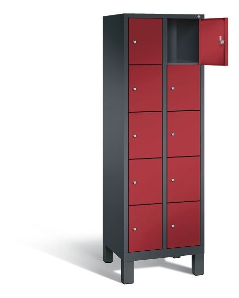 C+P lockerkast Evolo, H1850xW610xD500mm, kleur: zwartgrijs/robijnrood, 48010-205 S10109