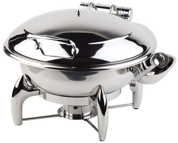 APS Chafing Dish -GLOBE-, Ø 38,5 cm, hoogte: 34 cm, 6 liter, RVS, afneembaar, deksel met glazen inzet, met sandwichbodem, 12403