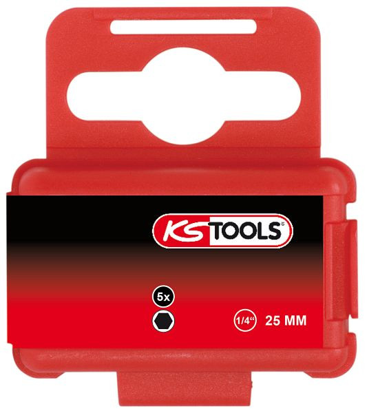 KS Tools 1/4" bit-binnenzeskant, 25 mm, 2 mm, 5 stuks, 911.3561