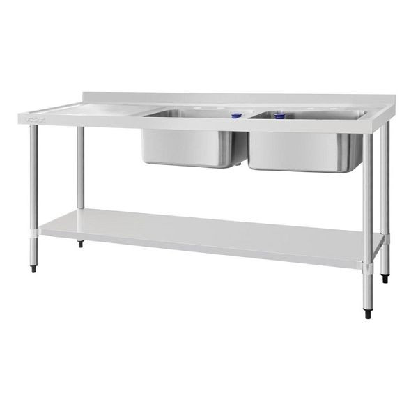 Vogue RVS spoelbak dubbele spoelbak afdruiprek links 180x60cm, DY828