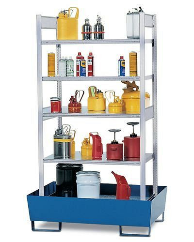DENIOS legbordpallet RPF 1060 voor brandbare materialen, gelakte opvangbak, 4 verzinkte legborden, 199-663