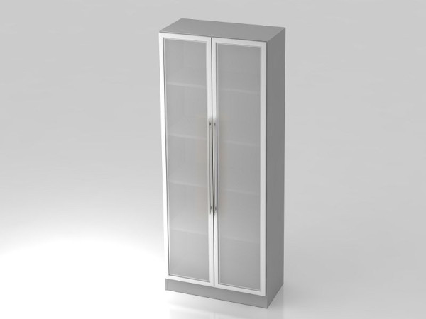 Hammerbacher vitrinekast 5OH, onderpaneel, relinggreep, grijs/zilver, 80x42x200,4 cm (BxDxH), V7100G/5/S/RE