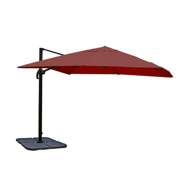 Mendler gastronomie verkeerslichtparaplu HWC-A96, paraplu 3x3m (Ø4,24m) polyester aluminium/staal 23kg, bordeaux met standaard, draaibaar, 130670+31831+122472