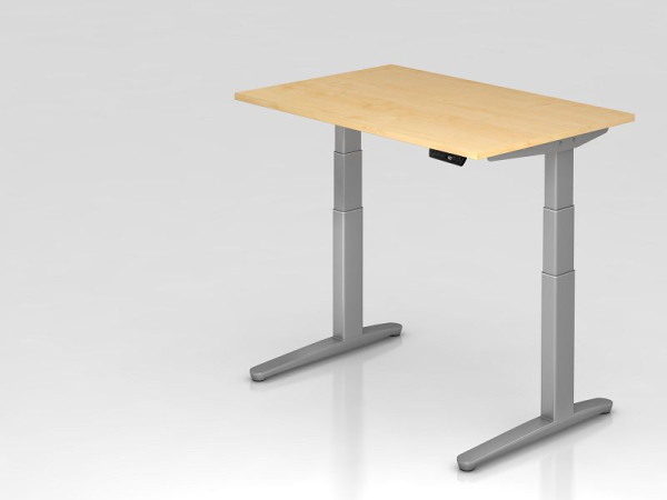 Hammerbacher elektrisch zit-sta bureau 120x80cm esdoorn, met geheugenschakelaar, werkhoogte 65 - 130 cm, VXBHM12/3/SS