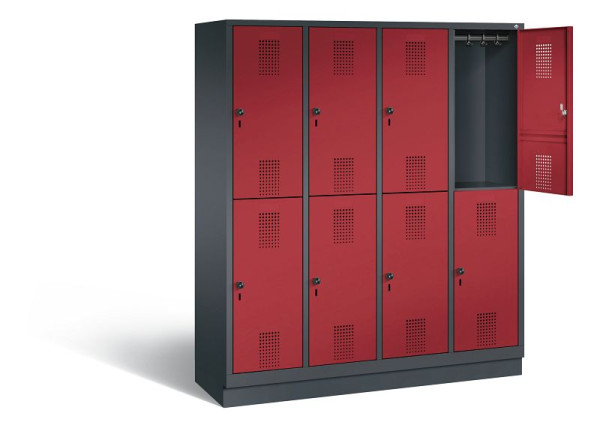 C+P locker dubbeldekker Evolo, H1800xW1590xD500mm, kleur: zwart-grijs/robijnrood, 48320-42 S10068