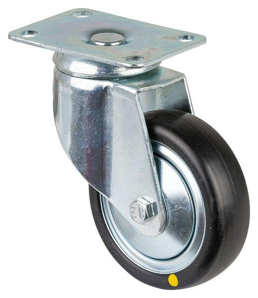 BS-wielen Zwaar apparatenwiel, breedte 32 mm, Ø100 mm, tot 80 kg, grijs rubber, elektrisch geleidend, kunststof wiellichaam, kogellager, plaat, C100.A89.100