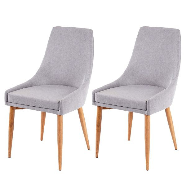 Mendler set van 2 eetkamerstoelen HWC-B44 II, stoel keukenstoel retro design, stof/textiel grijs, 64195