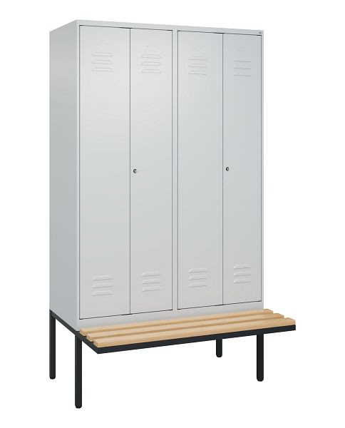 C+P Umkleidespind Classic PLUS SW, 4 Abteile, 2120x1200x815mm, 7035/7035, Zylinderschlösser, Buche-Sitzleisten, 0800427-40 S10053