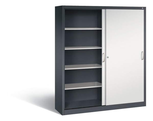 C+P schuifdeurkast Acurado, H1950xB1600xD400mm, kleur: zwartgrijs/lichtgrijs, beugelgreep, 5 niveaus, 2140-00 S10122