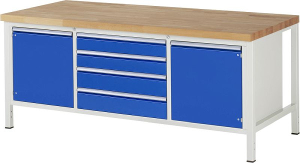 RAU werkbank serie 8000 - frameconstructie (gelast frame), drievoudige onderbak (4x lade, 2x draaideur), 2000x840x900 mm, 03-8752A2-209B4S.11