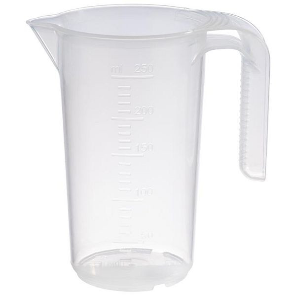 APS maatbeker, Ø 9 cm, hoogte: 14 cm, 0,25 liter, polypropyleen, met gesloten handvat, maatschaal in reliëf aan de buitenkant, 30059