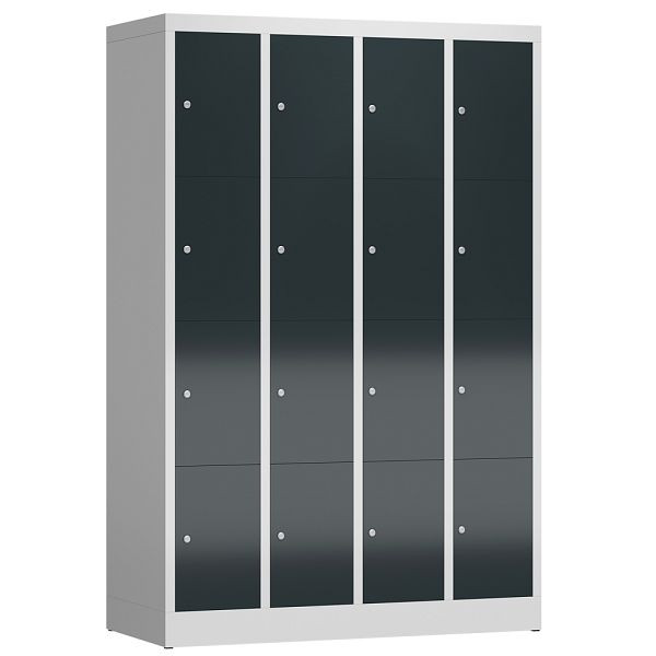 Lüllmann ClassiX lockerkast, 4 compartimenten met elk 4 compartimenten, 1800 x 1185 x 500 mm, lichtgrijs/antracietgrijs, X-520448