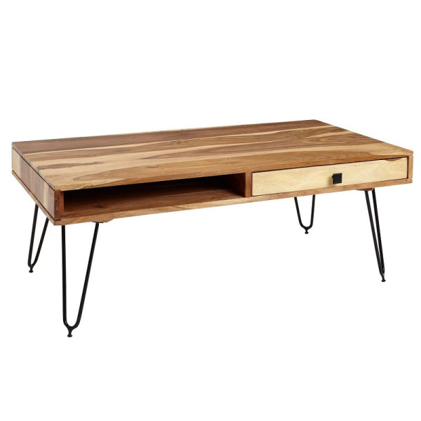 Wohnling salontafel BAGLI massief acaciahout 120 cm breed design metalen poten landelijke stijl, WL1.514