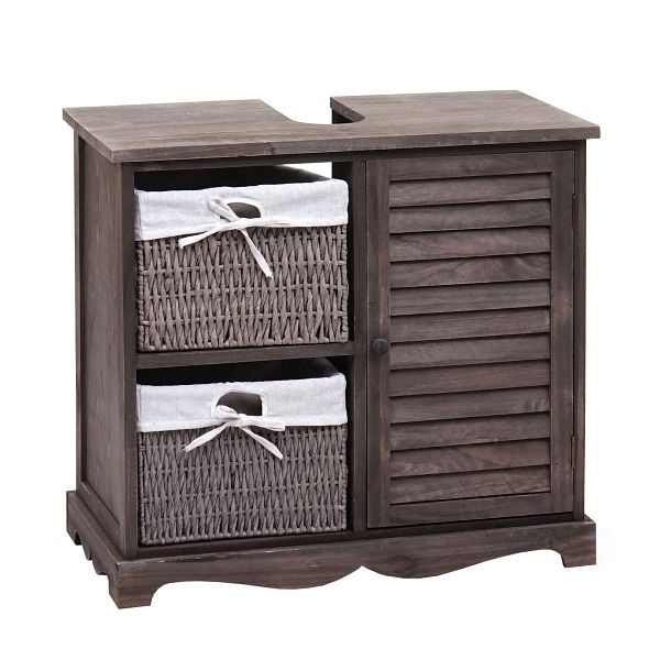 Mendler HWC-H20 wastafelkast, badkamerwastafel, massief houten mandlade 60x65x31cm, shabby grijsbruin, 94484