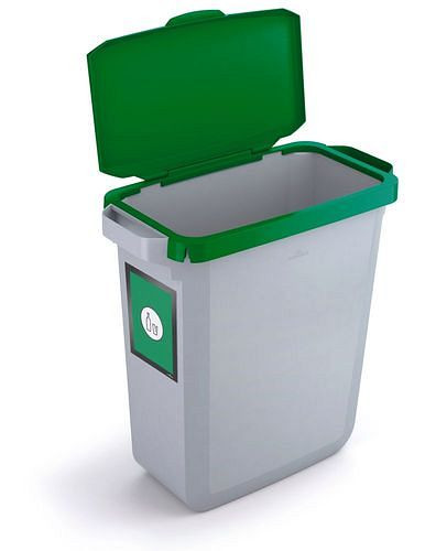 VAR-prullenbak van polyethyleen (PE), 60 liter, grijs, groen scharnierende deksel, met informatieframe, 311653